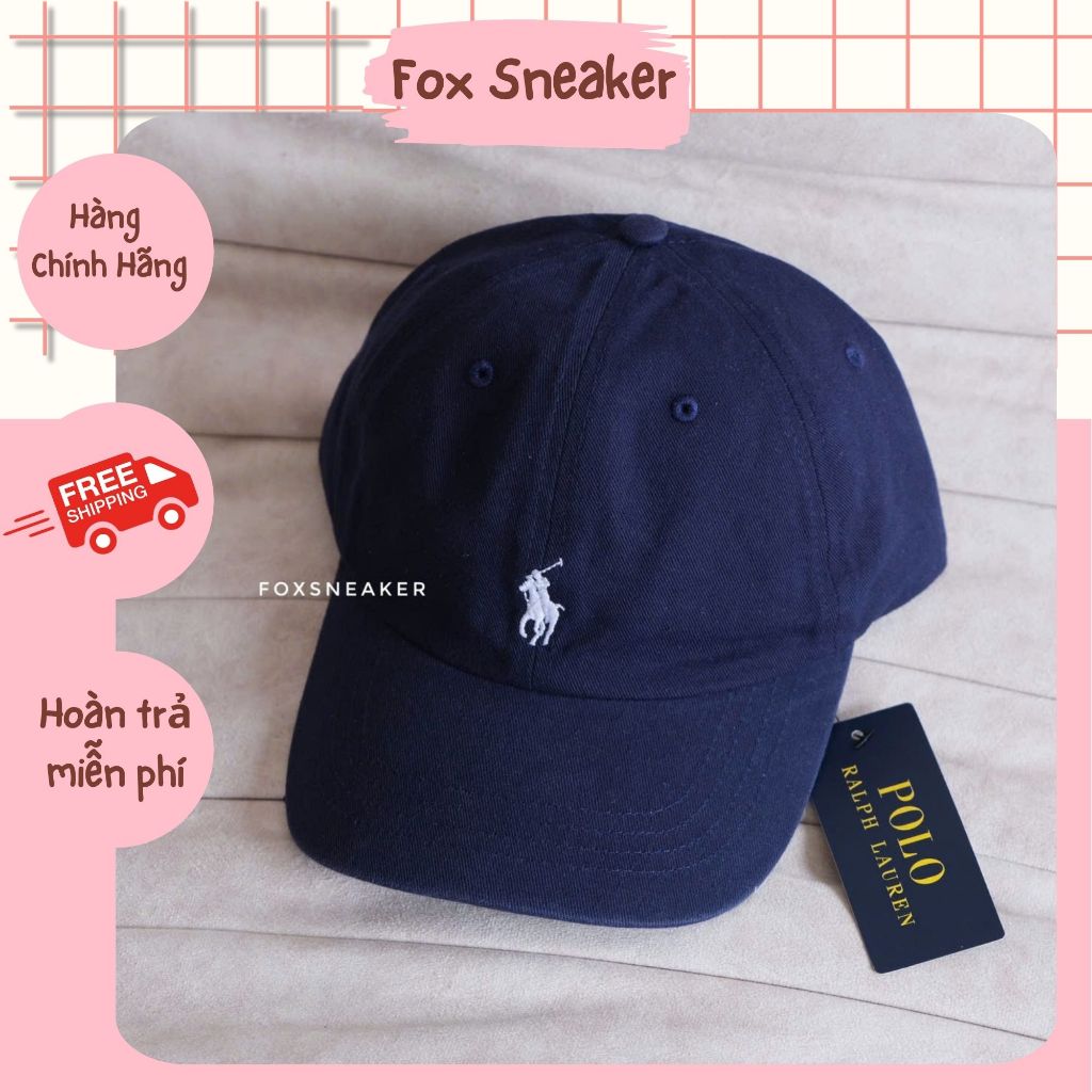 Polo Ralph Lauren 帽子海軍色白色徽標正品 Fox 運動鞋