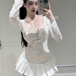 女士方領蕾絲長袖襯衫,美麗的珍珠鈕扣,奢華女士風格 ADT003 ADT006