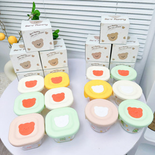 KidsWorld Bear Mommy 嬰兒食品冷凍玻璃罐,含 ml 刻度最多可容納 240 毫升