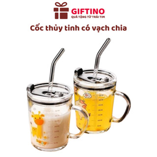 動物造型玻璃杯,帶ml刻度和蓋子和吸管 400ml - GIFTINO