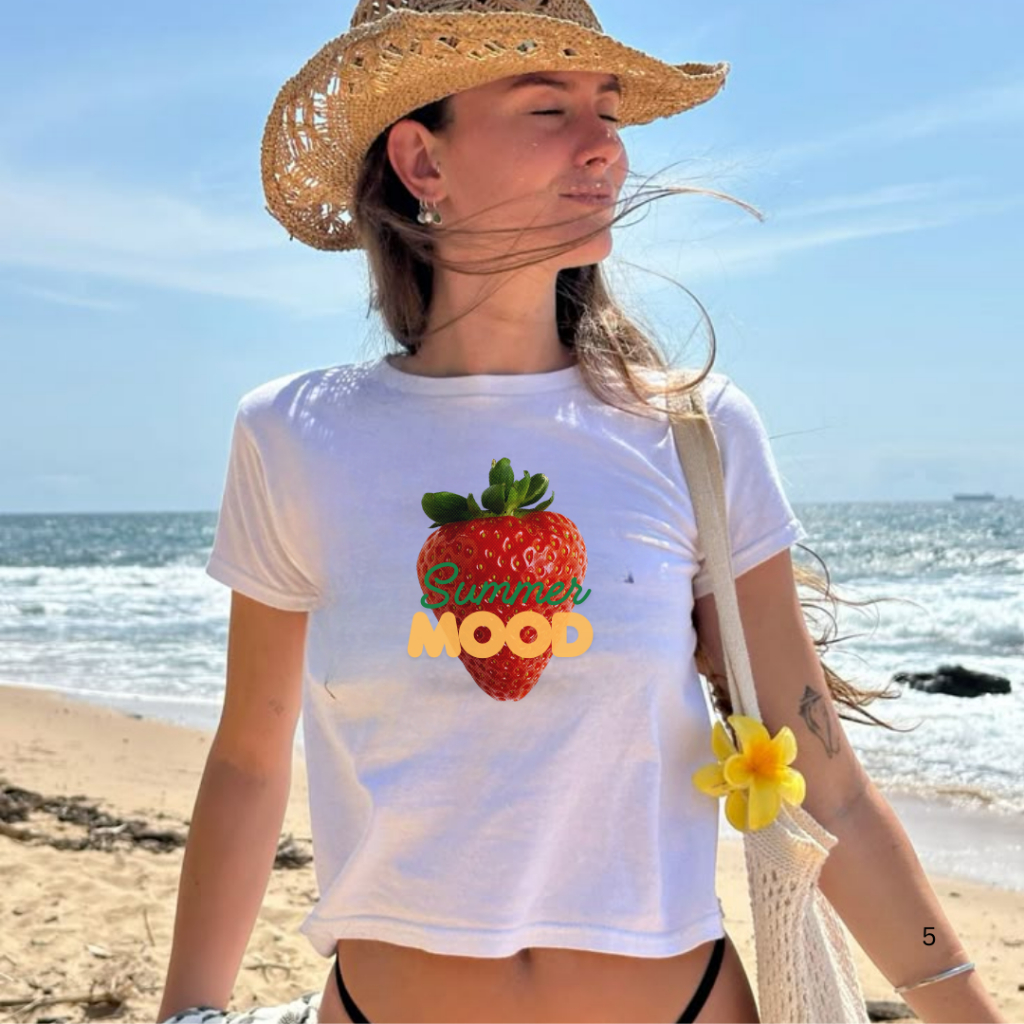 Babytee Summer Mood Strawberry Vintage Vibe 夏季 T 恤,100% 棉