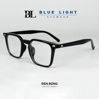 Blue LIGHT 男士/女士近視眼鏡框,大號方形塑膠角光面黑色,啞光防藍光