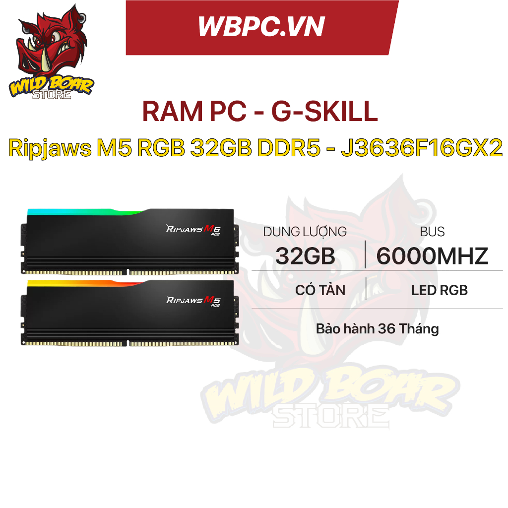 內存 G.SKILL Ripjaws M5 RGB 32GB (16GBx2) DDR5 6000MHz - 黑色 -