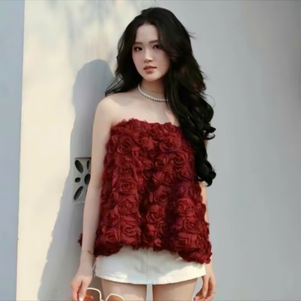 無肩帶花卉蕾絲襯衫,美麗的女式喇叭形花卉襯衫 Jade Boutique