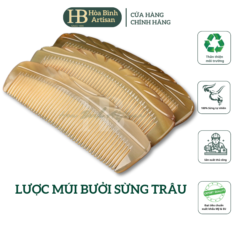 Crown Buffalo horn 髮梳 - Hoa Binh Artisan 梳理梳美國製造和歐盟,100% 天然牛