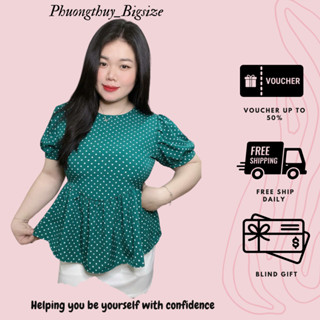 Phuong Thuy Bigsize 嬰兒娃娃襯衫泡泡袖波點圖案女式真絲 60-90kg - A103