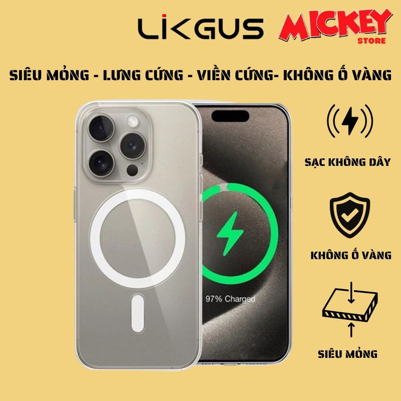 超薄不發黃透明 Likgus 手機殼支持 IPhone 11 至 16promax 無線充電