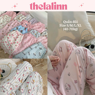 柔軟可愛的卡通hello kitty短褲。 帶口袋的高腰闊腿睡衣