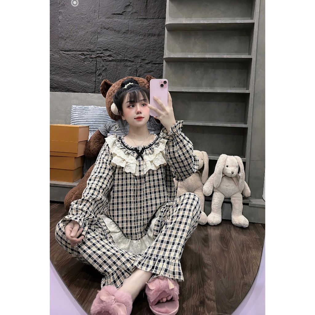 女裝女睡衣可愛長袖女士家居服優質亞麻