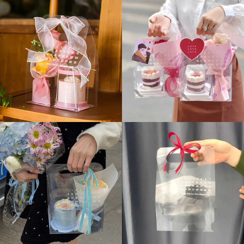 Pvc提手日曆袋,用於蛋糕、鮮花、蛋糕裝飾配件、生日配件