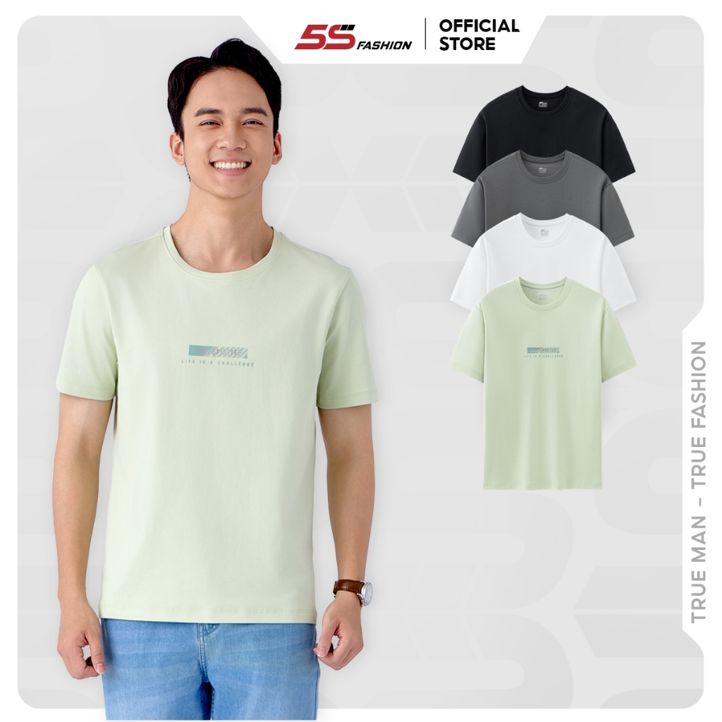 5S FASHION 男士短袖T恤,涼爽,吸水,簡約印花ATS25004