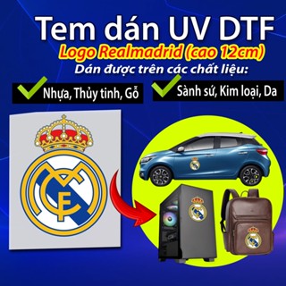 UV DTF 貼紙皇家馬德里標誌 12 釐米高貼紙:塑膠、玻璃、木材、金屬、皮革、瓷器、防水