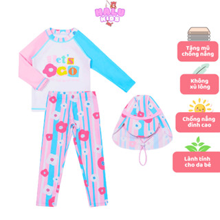 優質長袖兒童泳衣帶太陽帽,多種顏色涼爽光滑面料,12-35kg HALU KIDS