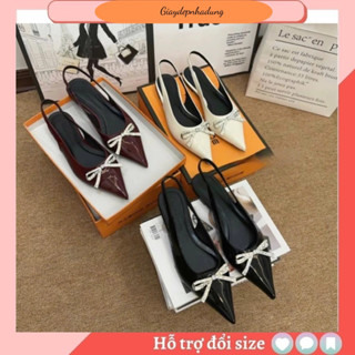 女士尖頭露跟鞋石蝴蝶結可愛款式柔軟優雅漆皮平底涼鞋