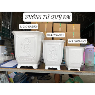 (2 種尺寸)方形 Tu Quy 瓷硬塑料盆,高腿和超美麗的浮雕 3D 圖案,用於種植花卉、觀賞植物、果樹、盆景