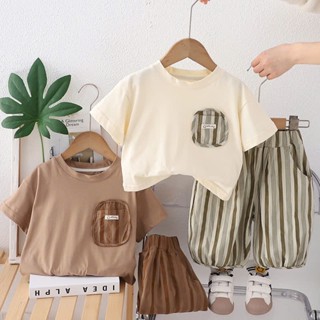 (QC 產品) QC 夏季服裝套裝,帶格子圖案口袋,棉織物和亞麻短褲,適合男孩上學和外出,尺碼 9-20