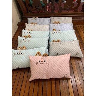 冰絲嬰兒睡枕,繡有可愛貓咪圖案,嬰兒睡枕,尺寸 30x50cm