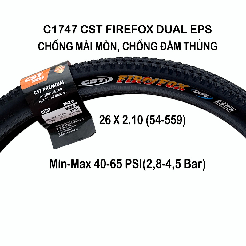 CST 26x2.10 雙 EPS FireFox C1747 運動自行車輪胎,山地車。 道路、耐磨、耐釘