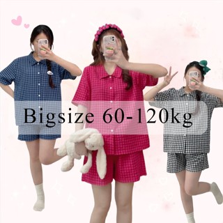 Bigszie 60-120kg- 可愛的格子圖案服裝套裝,可在家穿多種顏色 SET01