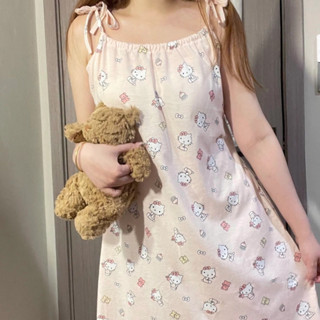Hello Kitty 睡衣,帶 2 個彈性領結,易於佩戴,柔軟舒適的夏季面料