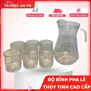 豪華裝飾水晶花卉圖案玻璃花瓶套裝,水瓶套裝 6 個玻璃杯 7408.- Truong An VN