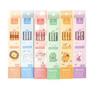 一盒 10 支 HB 木製鉛筆,帶橡皮擦,學生可愛卡通圖案