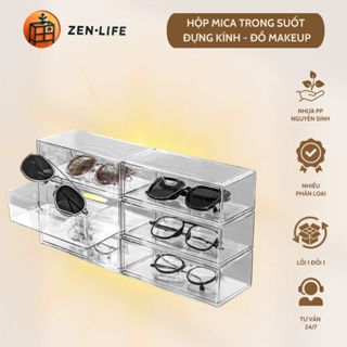 ZenZone 透明雲母盒帶抽屜眼鏡,餐具方便防塵化妝收納