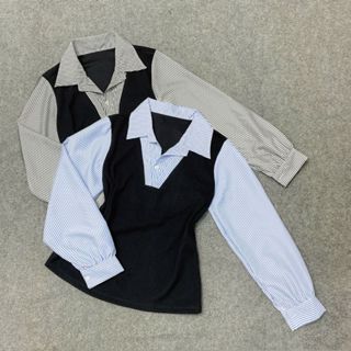 奢華女式大碼遮瑕襯衫和可愛泡泡袖領 T 恤 SM188+SM185