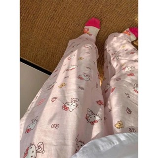 卡通家居服褲子粉色hello kitty圖案睡衣顯瘦涼爽材質寬鬆韓版