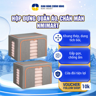 NMIMART 多用途折疊鋼架衣物毯收納盒,防潮,66L 容量 - HDD04