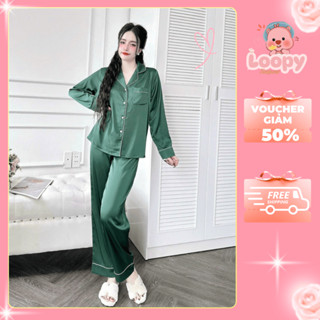 優質素色拉絲睡衣,柔軟面料長袖女式睡衣 - Loopy 睡衣