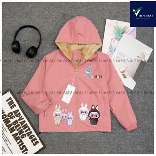 Labubu 風衣2層抓絨襯裡,VM兒童超保暖,可愛保暖2層男女童風衣,尺碼15-40kg