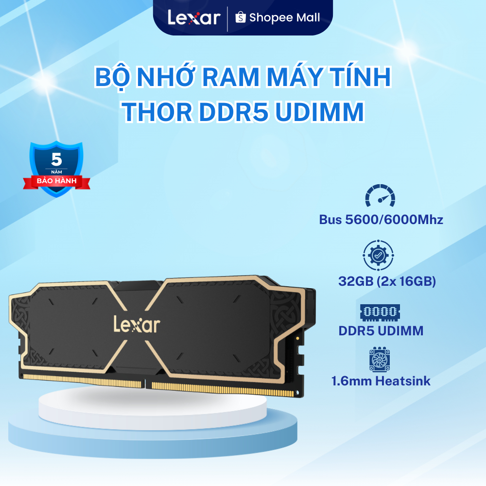 Lexar 雷神 DDR5 UDIMM 32GBKit 電腦 RAM 內存 (2x16GB) 5600MHz/ 6000