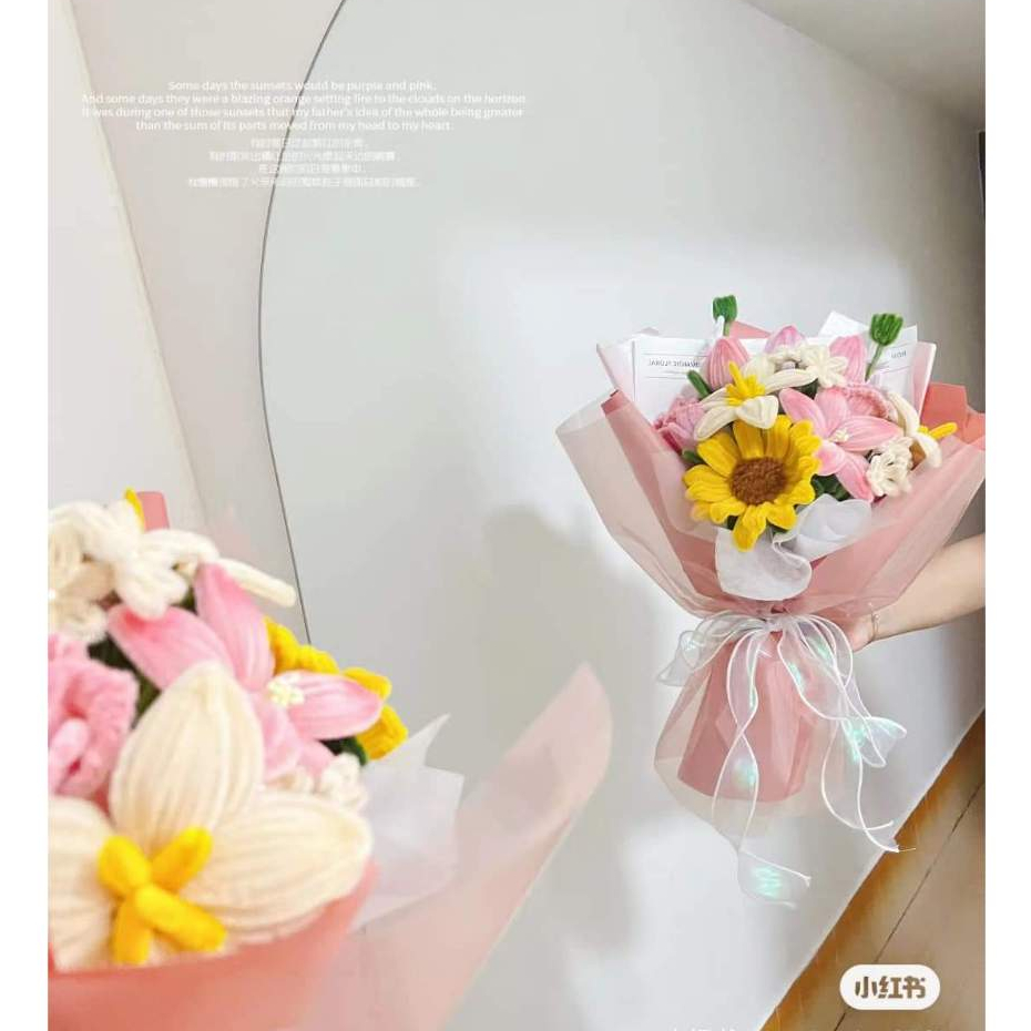 手工半透明粉色玻璃紙向日葵花束
