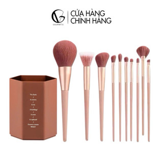GUVIET 櫻花粉色個人化妝刷套裝包括 10 支刷子和皮包或支架
