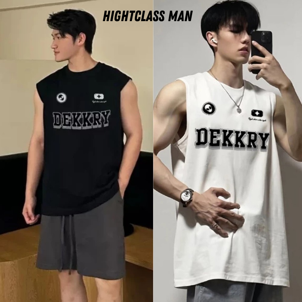 Hightclassman 男女印花“DEKKRY”圖案背心中性寬鬆,100% 厚棉