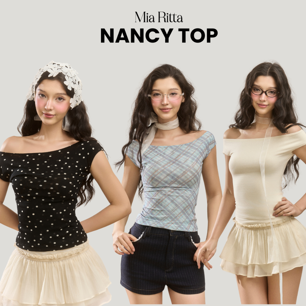 MIA RITTA 女式短袖露肩襯衫,輕薄彈力網眼棉質女式襯衫,涼爽討人喜歡的襯裡 NANCY TOP - A2224