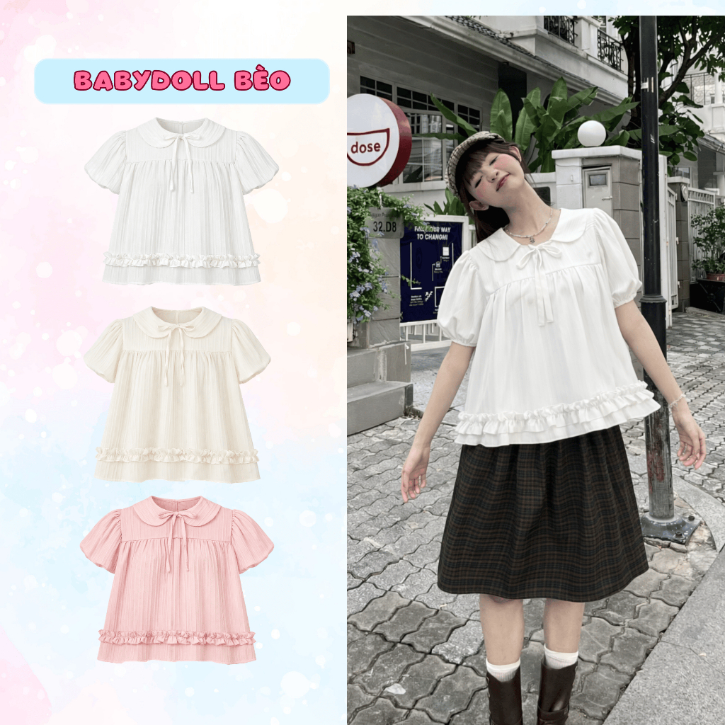 [SUMMER - SUMMER] GUMIE 韓國羅紋娃娃裝泡泡袖襯衫 Ice Blue SUMMER - A15GM