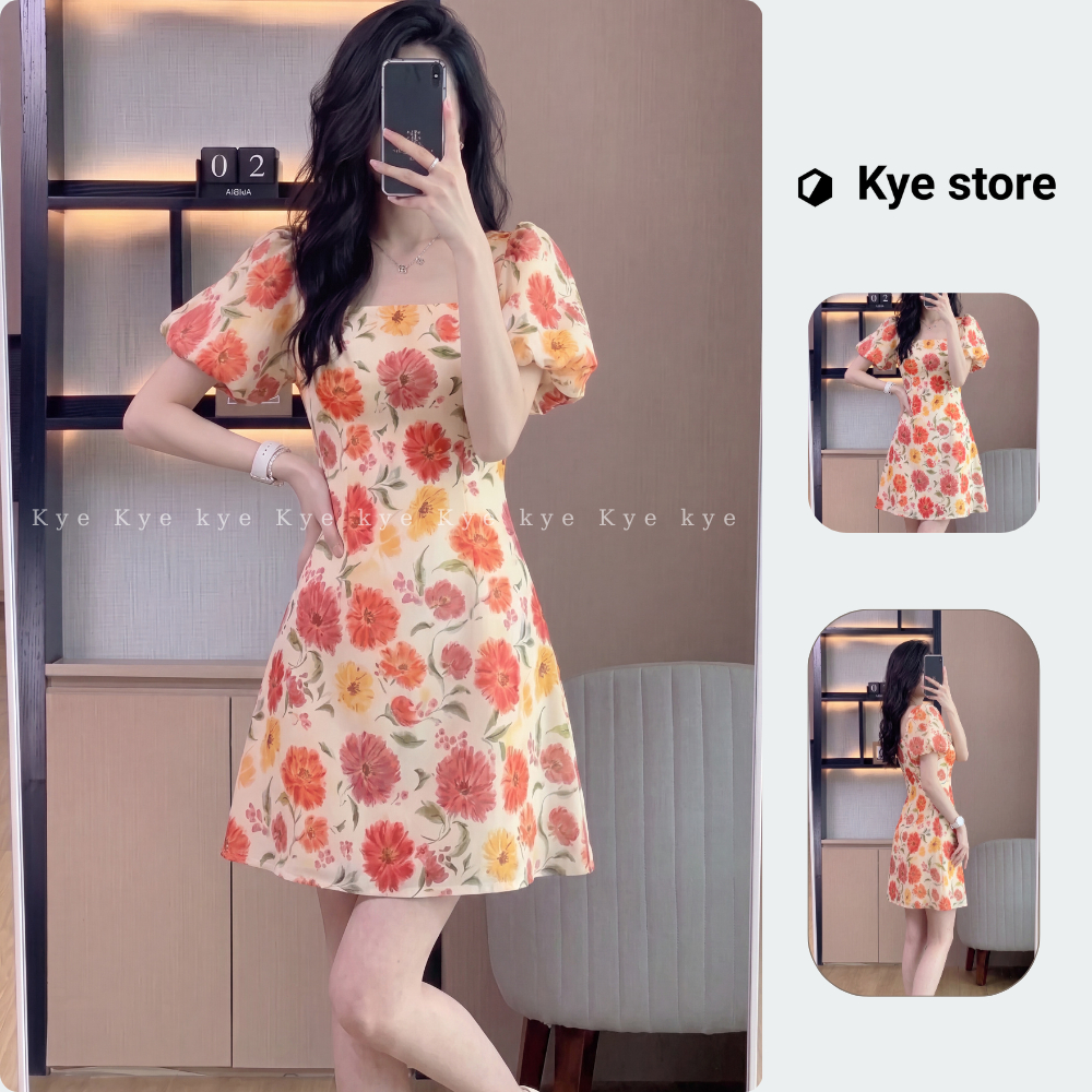 SANA DRESS 設計的 DRESS FLOWER DRESS、短款連衣裙、色彩鮮豔的夏季連衣裙