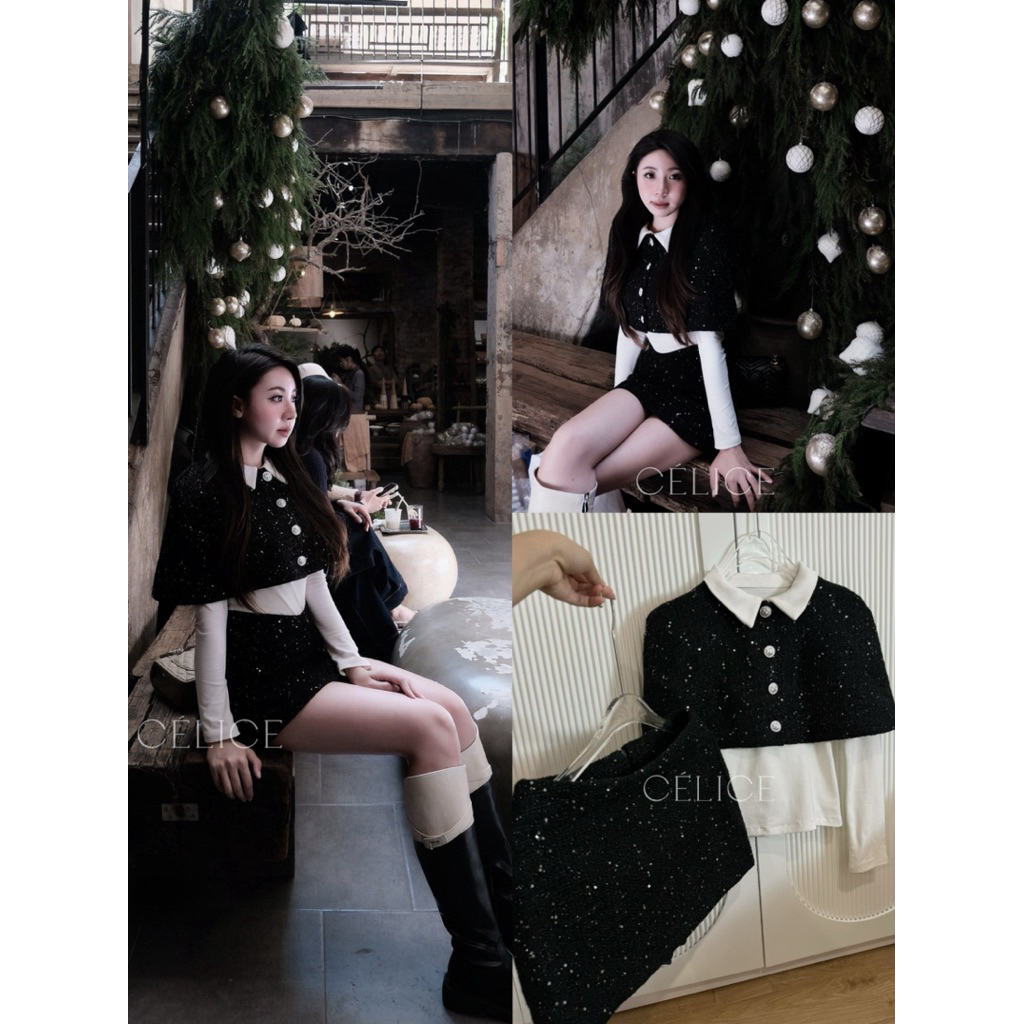 CÉLICE <55KG 3-DETAILED DRESS SET 包括 DRESS 和 WHITE DRESS,女士晚