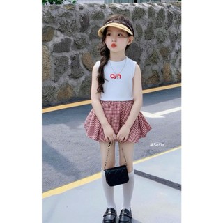 [B&G] 10-45kg 可愛女孩紅色格子裙露臍上衣套裝