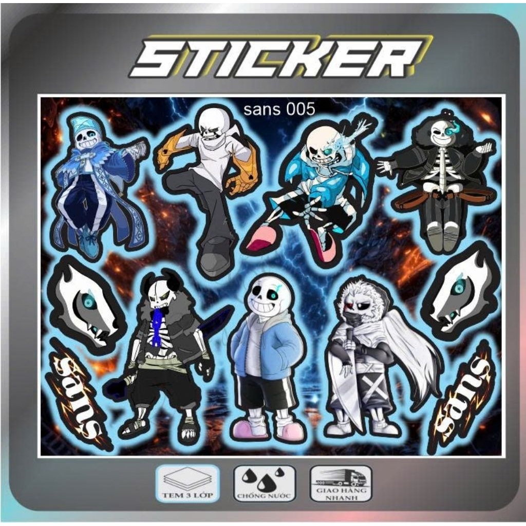 貼紙 Sans Undertale 005 – 動漫風格 Sans 角色貼紙防水 3 層 PVC 貼花 (sans005