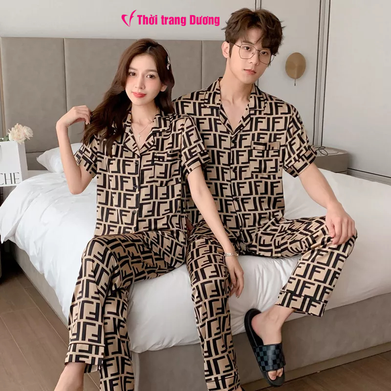 Ng8755 短袖男女睡衣,柔軟透氣緞面真絲麵料 - Duong Duong Fashion