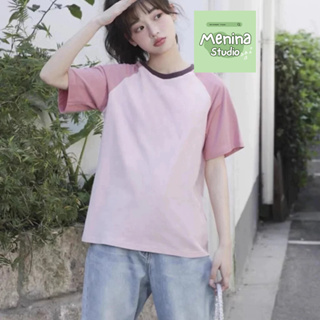 Menina _ Studio 韓式圓領短袖女式拉根襯衫,100% 厚透氣棉 t 恤