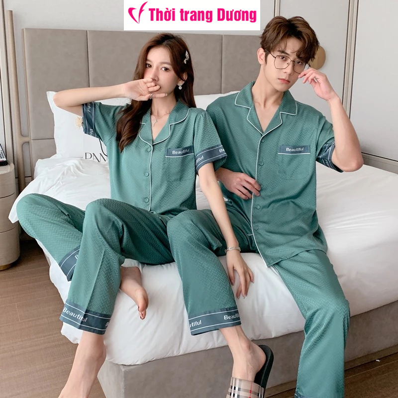 G2288n 男女款柔軟透氣緞面絲紋短袖睡衣 - Duong Fashion