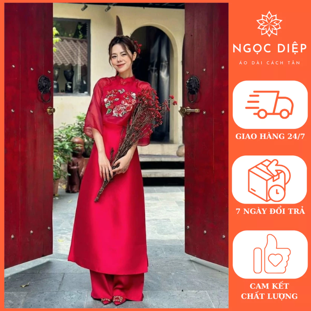 創新奧黛設計高品質 tafta 材料 - 紅色 - Ngoc Diep Ao Dai - ND18